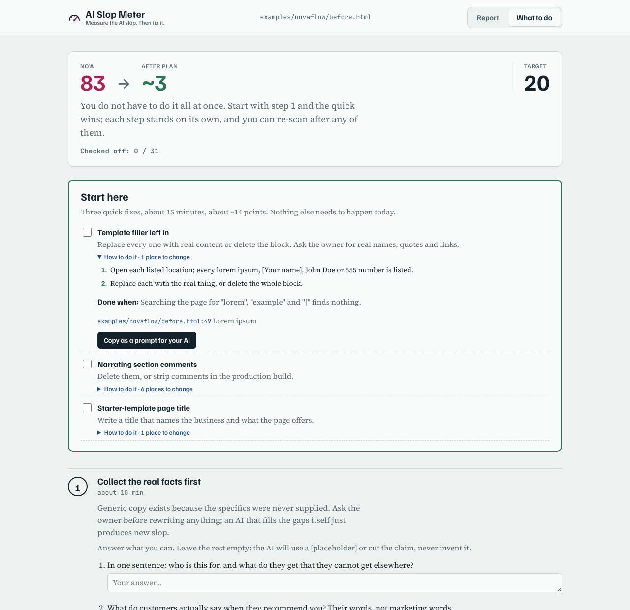 What-to-do screen