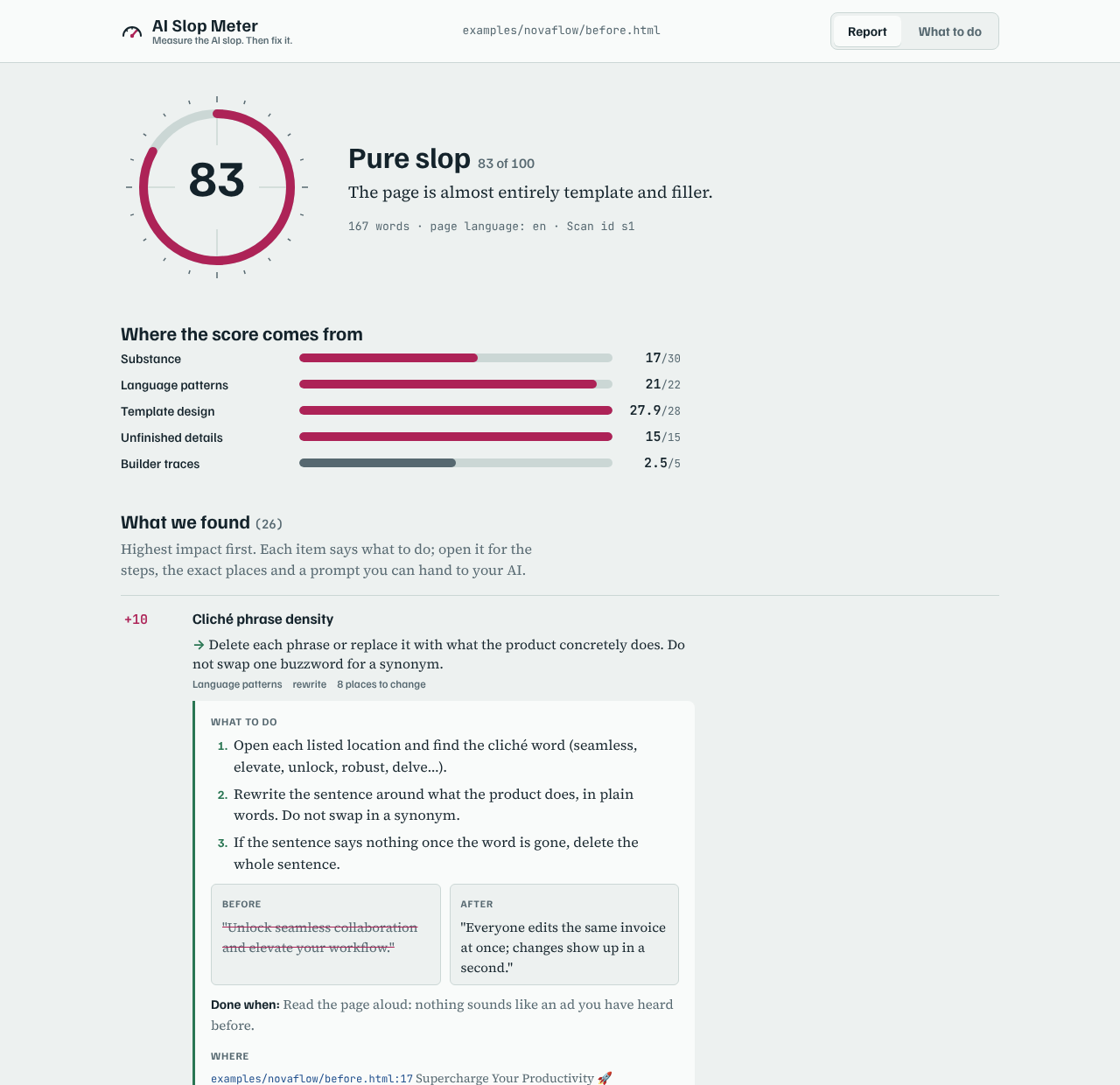 Report screen