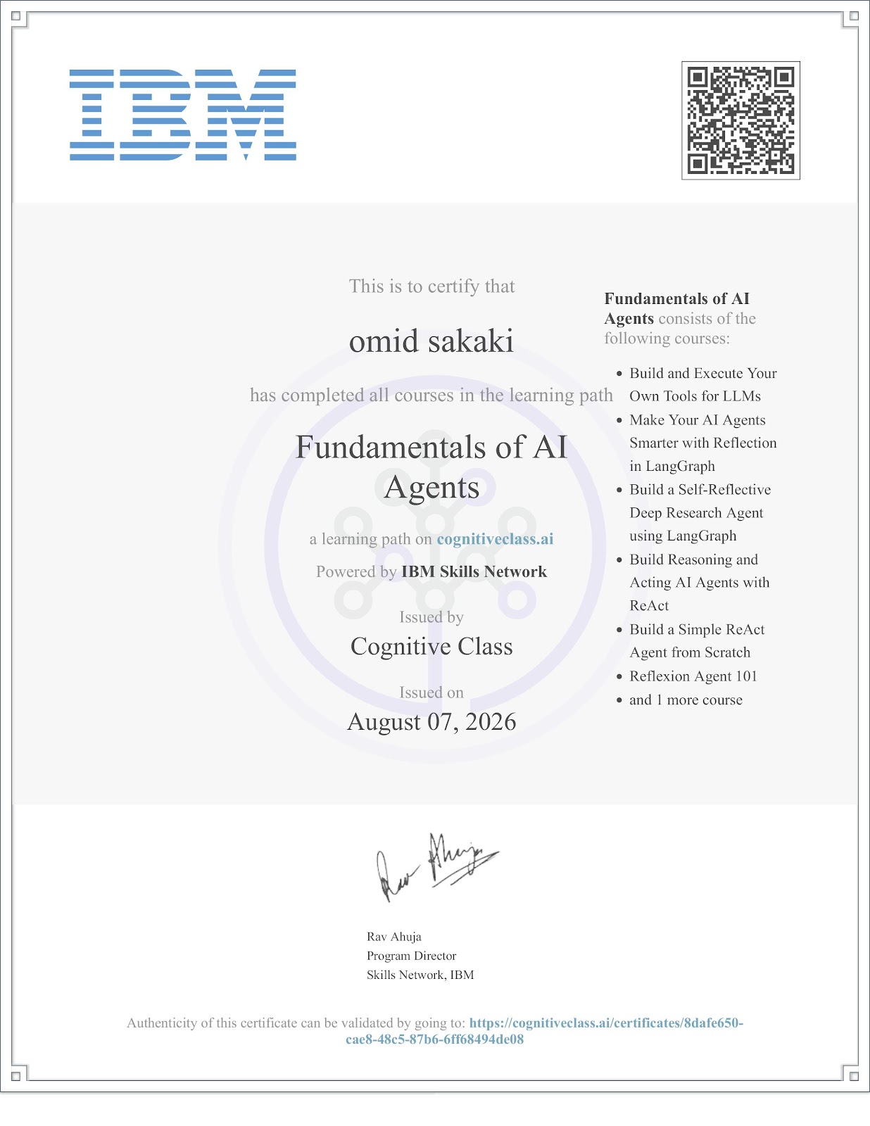 گواهی بین المللی طراحی عامل‌های هوش مصنوعی از شرکت IBM