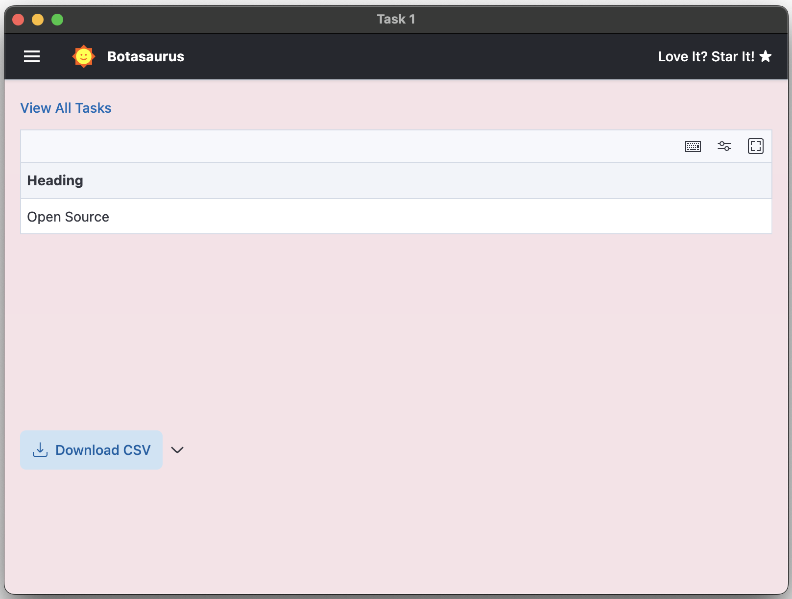 Results screen showing extracted data in a table format