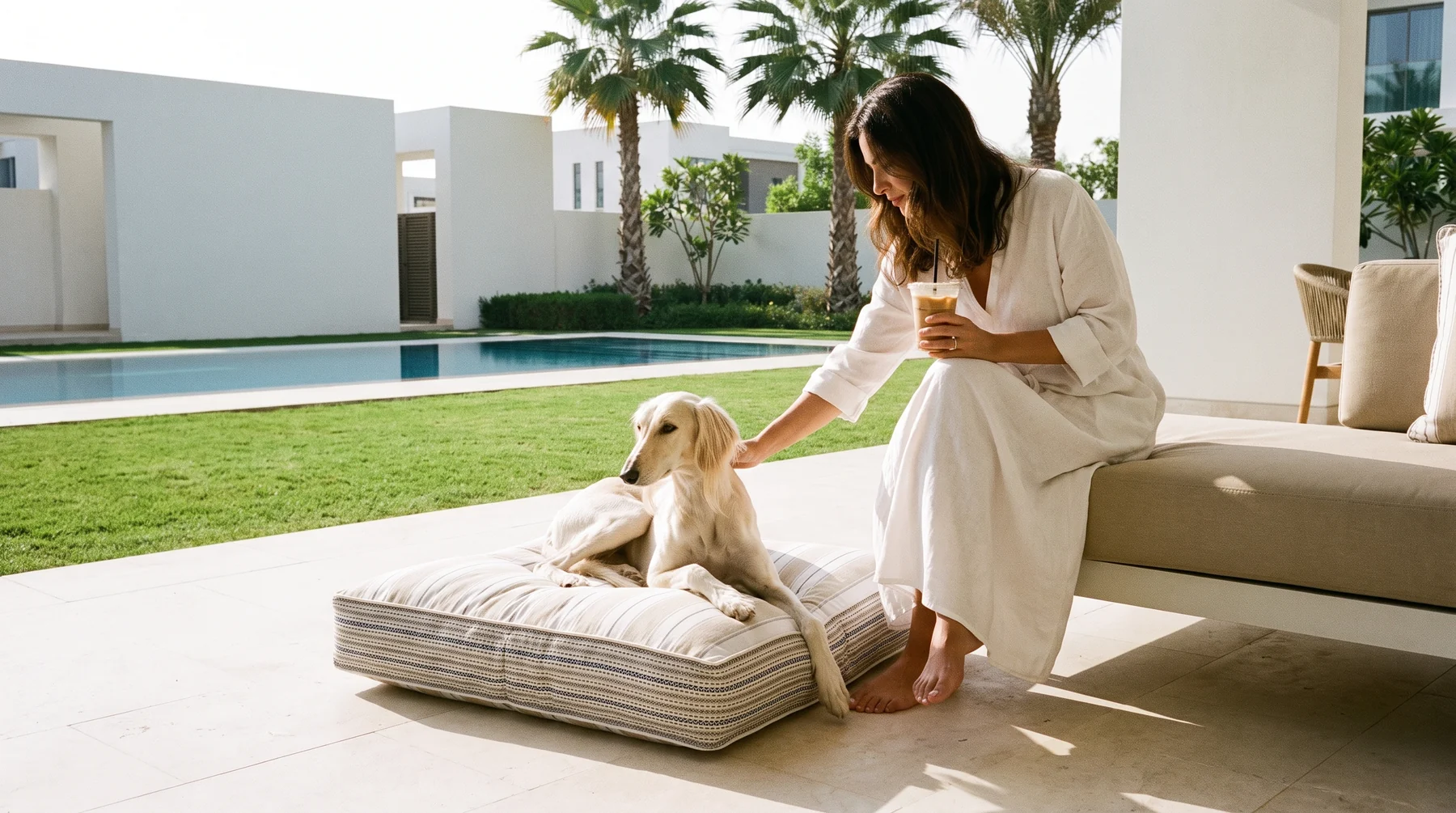 Terracotta Ciel pet lounger in the garden