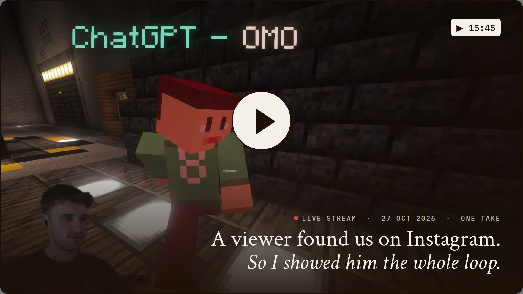 Play the 15-minute demo: a viewer found Omo Space on Instagram, so Yifan showed him the whole loop, live