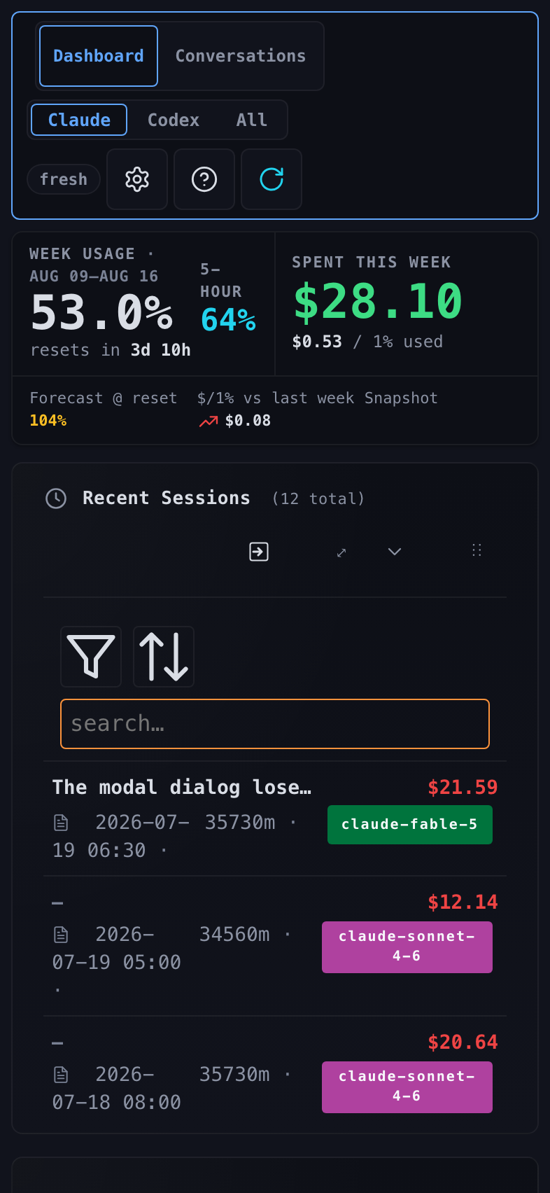 Dashboard on phone
