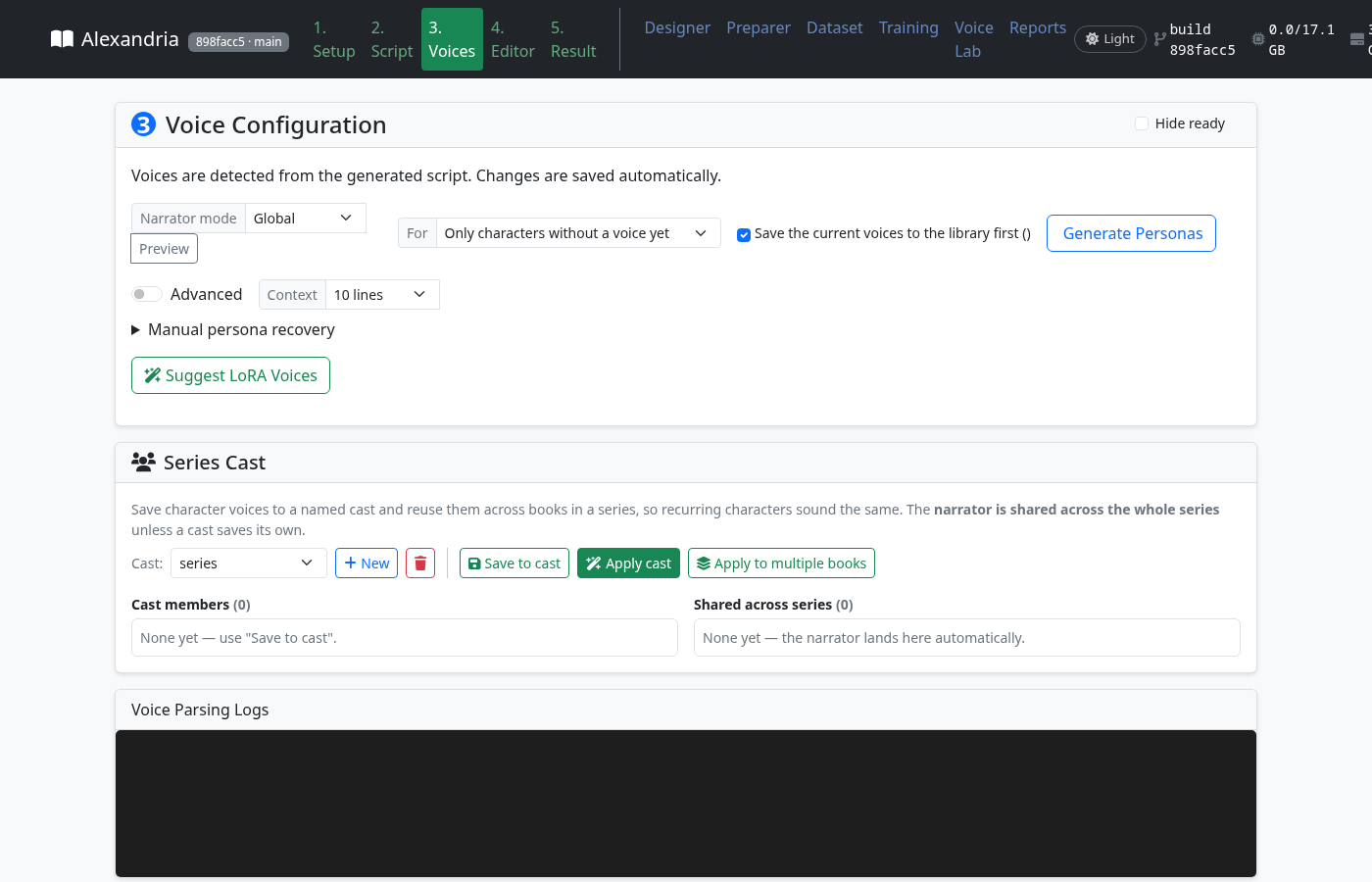 Voices screen: assign a voice to each speaker