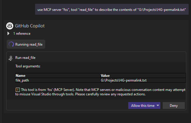 Step 1: Example of calling the tool in Visual Studio 2022