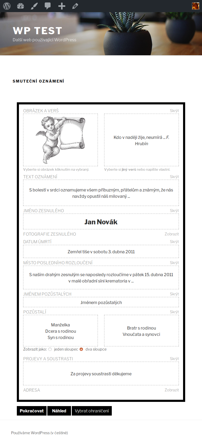 Návrhář smutečních oznámení #1