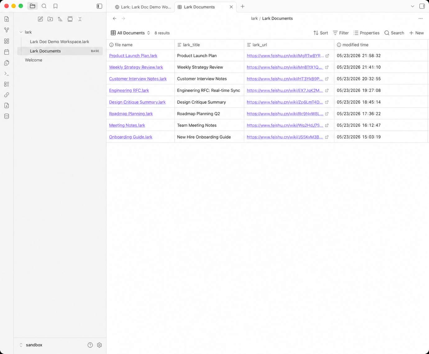 Lark Documents base view