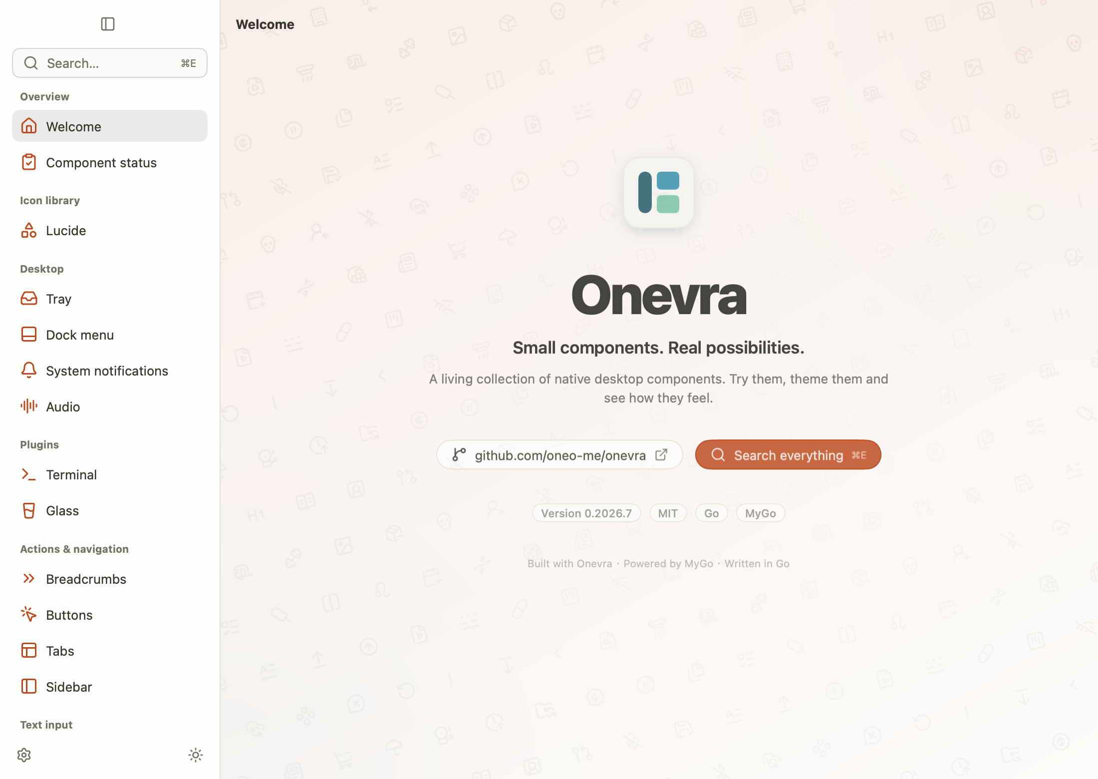 Onevra Gallery main interface with sidebar navigation and the Welcome page