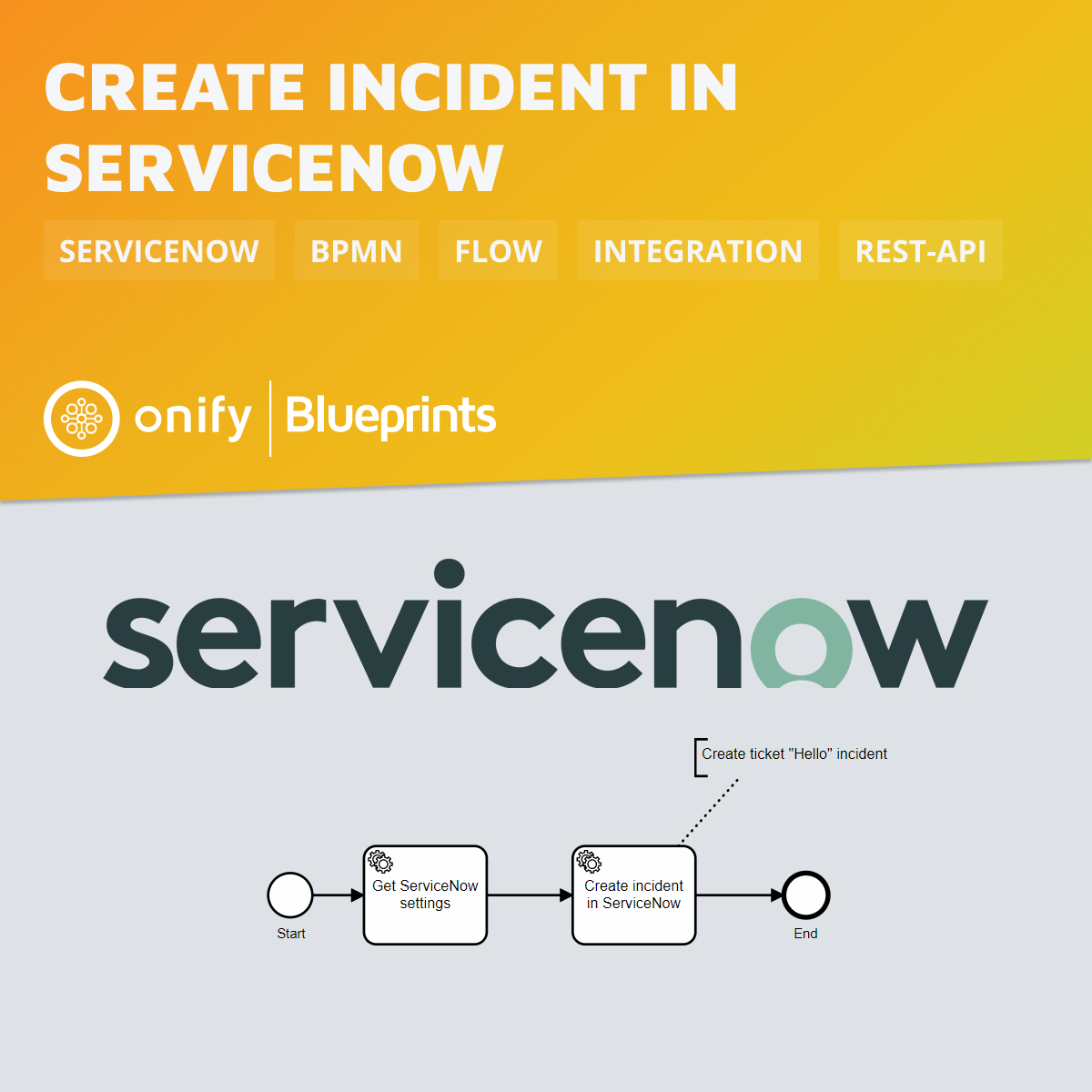 Onify Blueprint: Create incident in ServiceNow