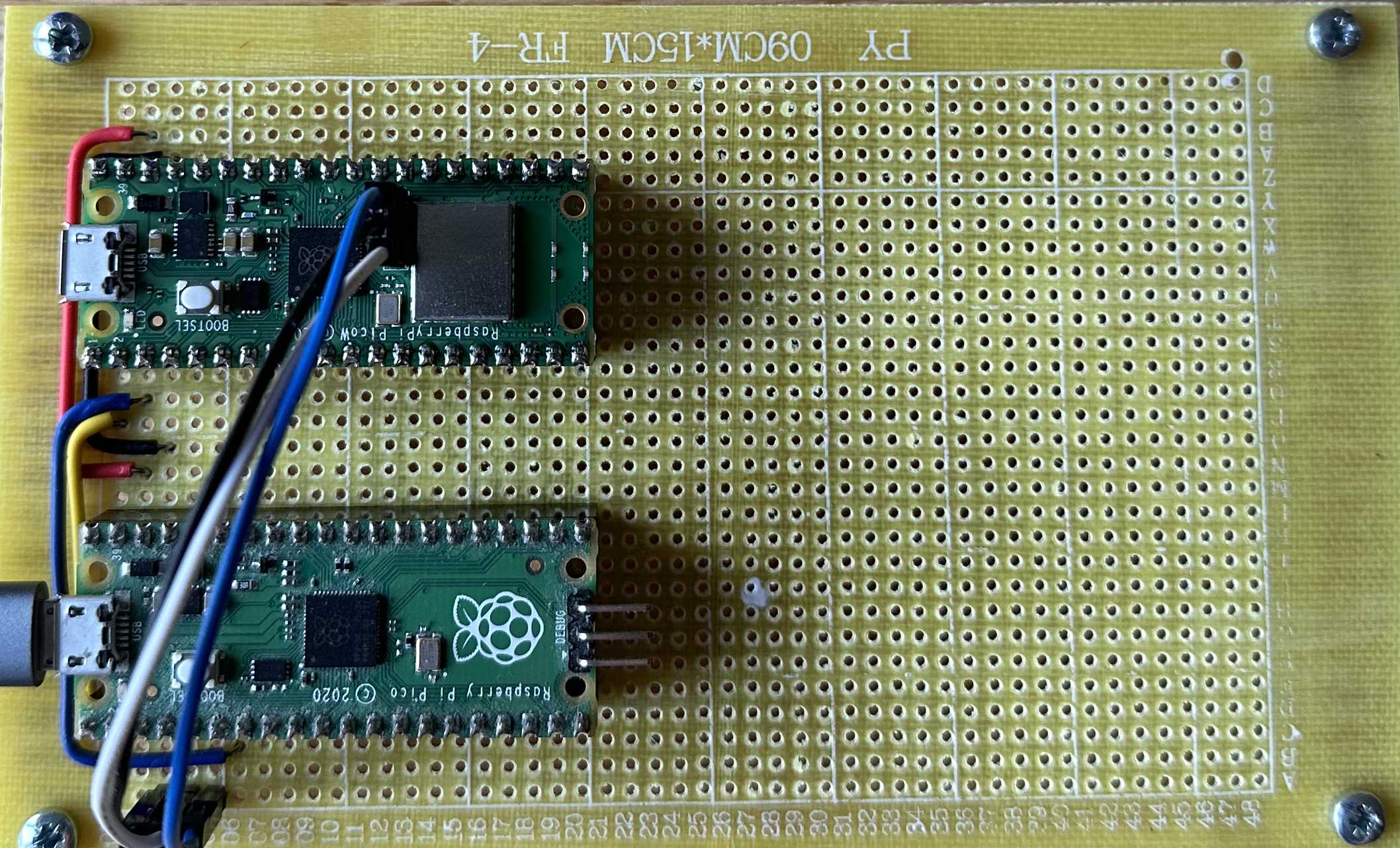 Picoprobe and target on protoboard