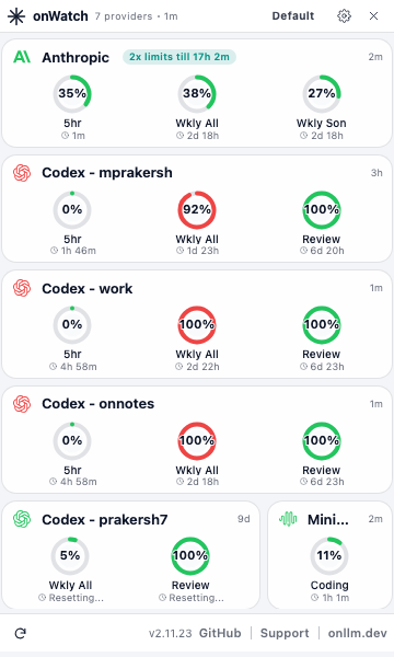 onWatch menubar companion standard mode in light theme