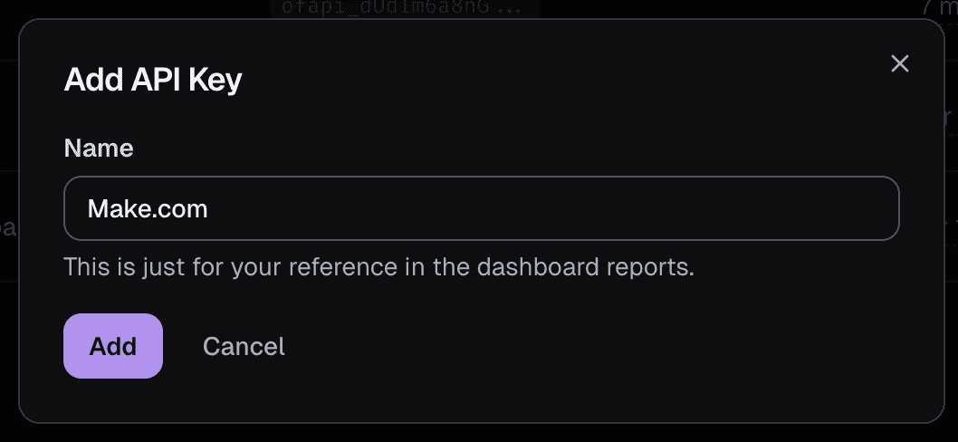 API Key creation form