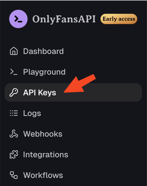 API Keys navigation item