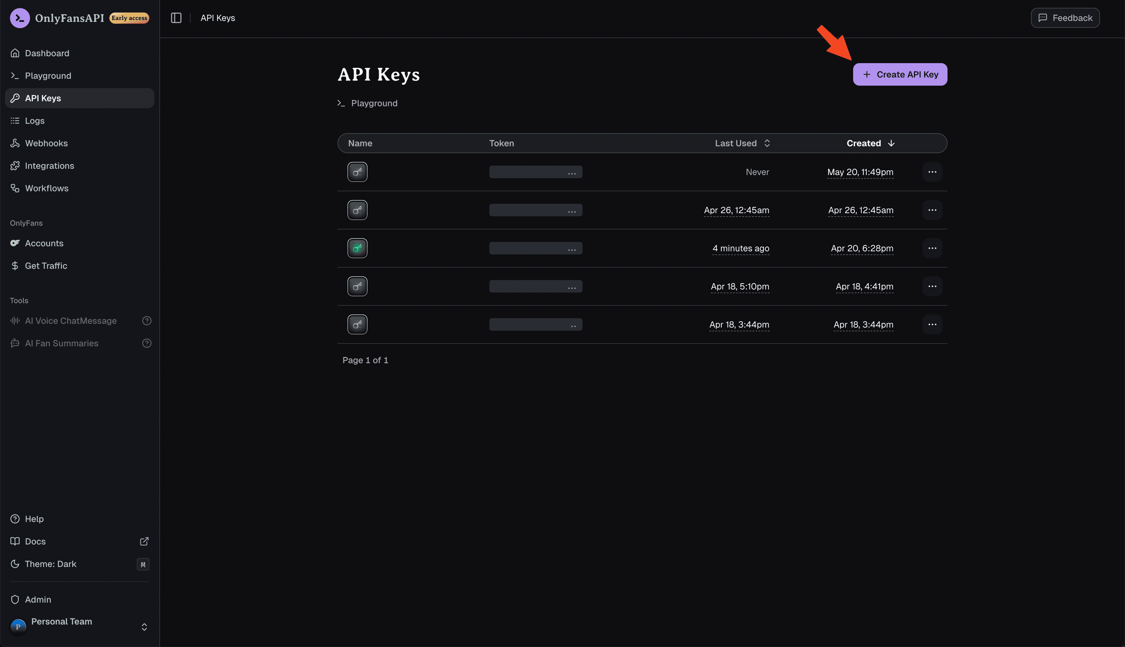 Create API Key button