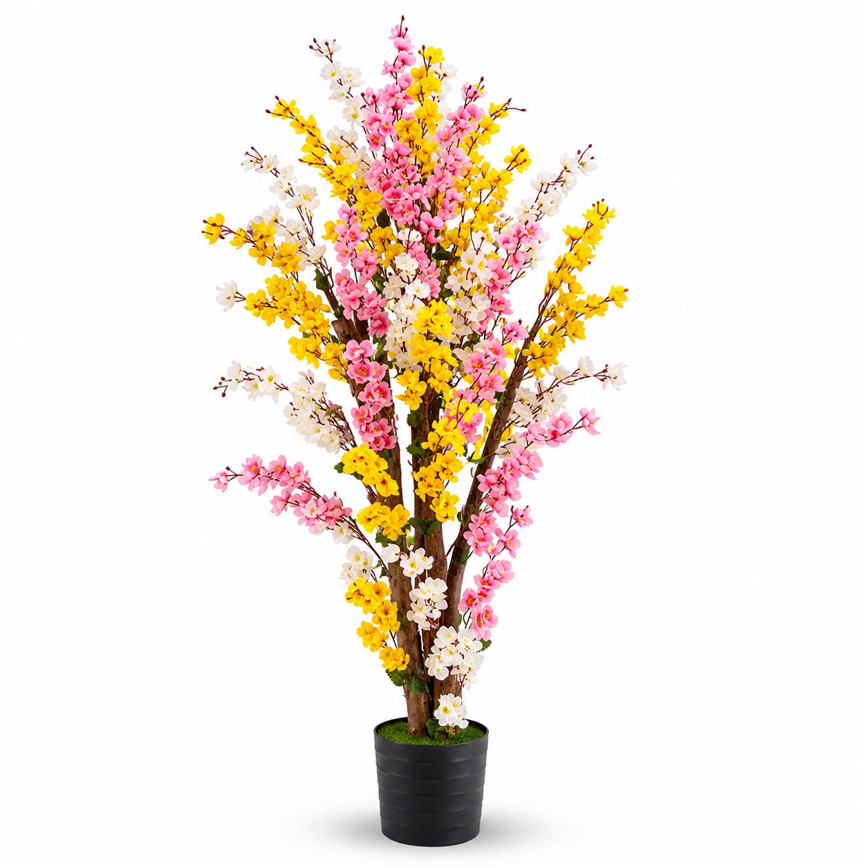 Artificial sakura cherry blossom tree featuring pink, yellow, and white flowers