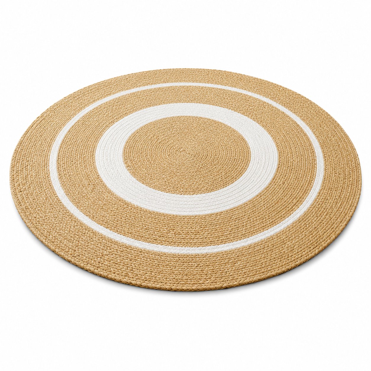 Natural & White Colour Jute Floor Mat/Rugs - 3 Feet