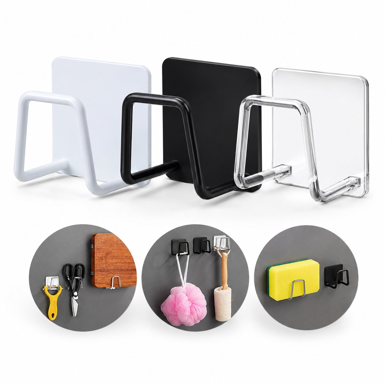 Stainless Steel Kitchen Sponge Holder - Self-Adhesive Sink Organizer with Drain, Wall Hooks for Kitchen Tools