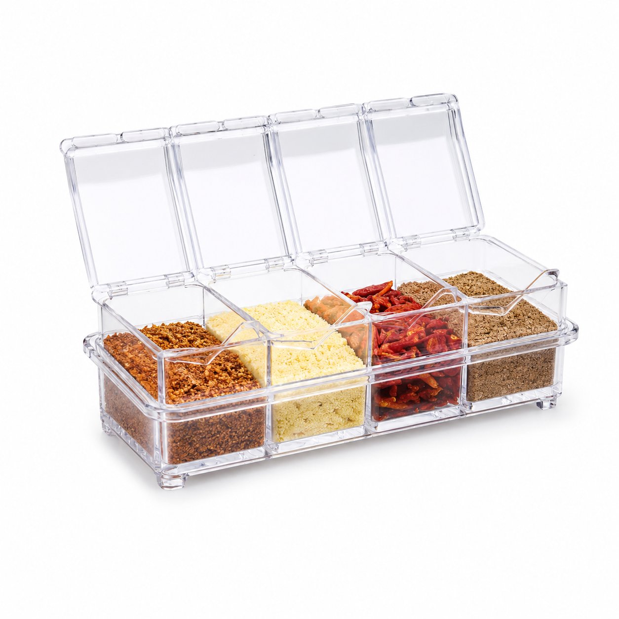 Acrylic Crystal Clear Spice Box Set with Cover & 4 Spoons – Kitchen Storage Jar
