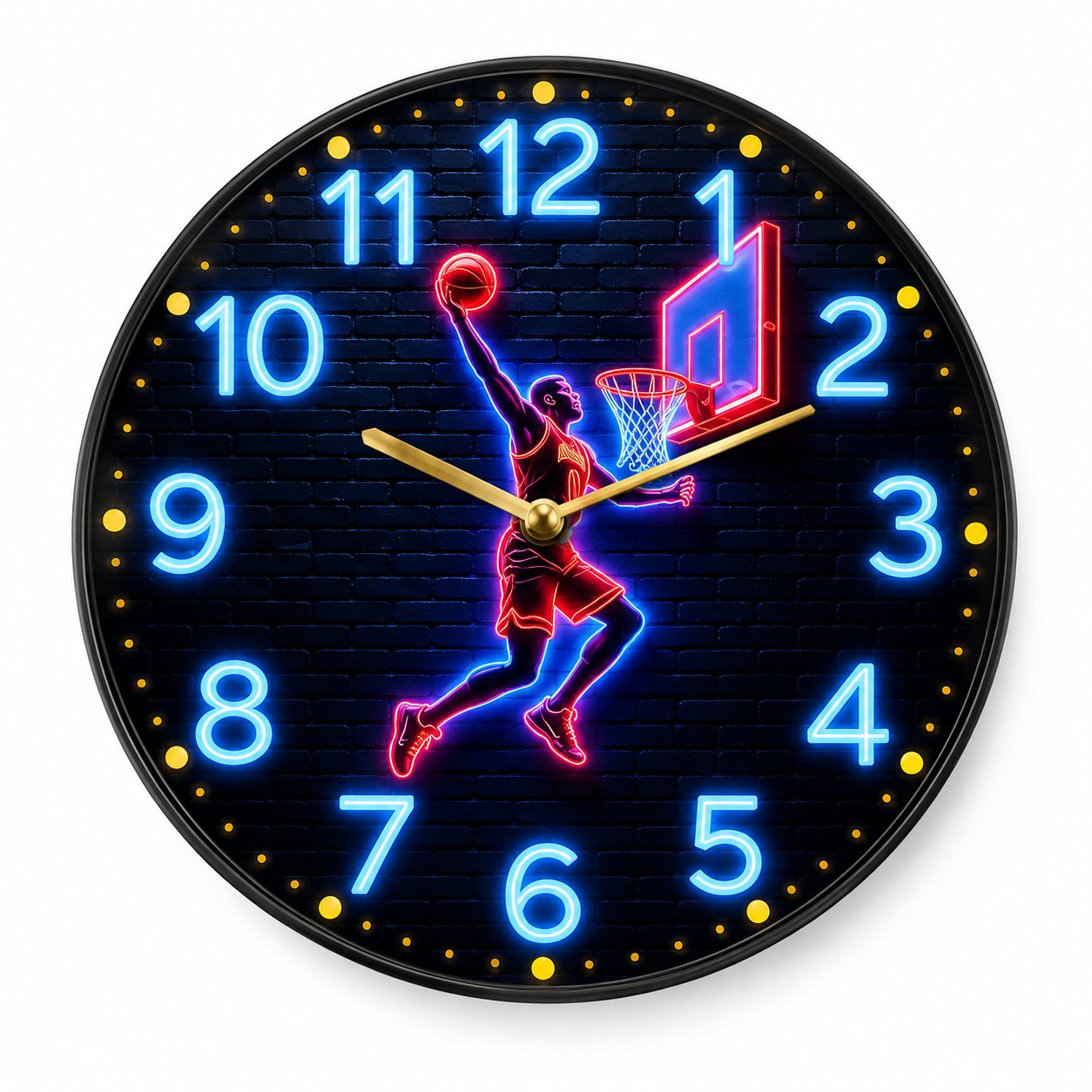 2D Silent 12-Inch Basketball Dunk Wall Clock, Acrylic Quartz Movement for Bedroom Kitchen Decor, for Sports Fans
