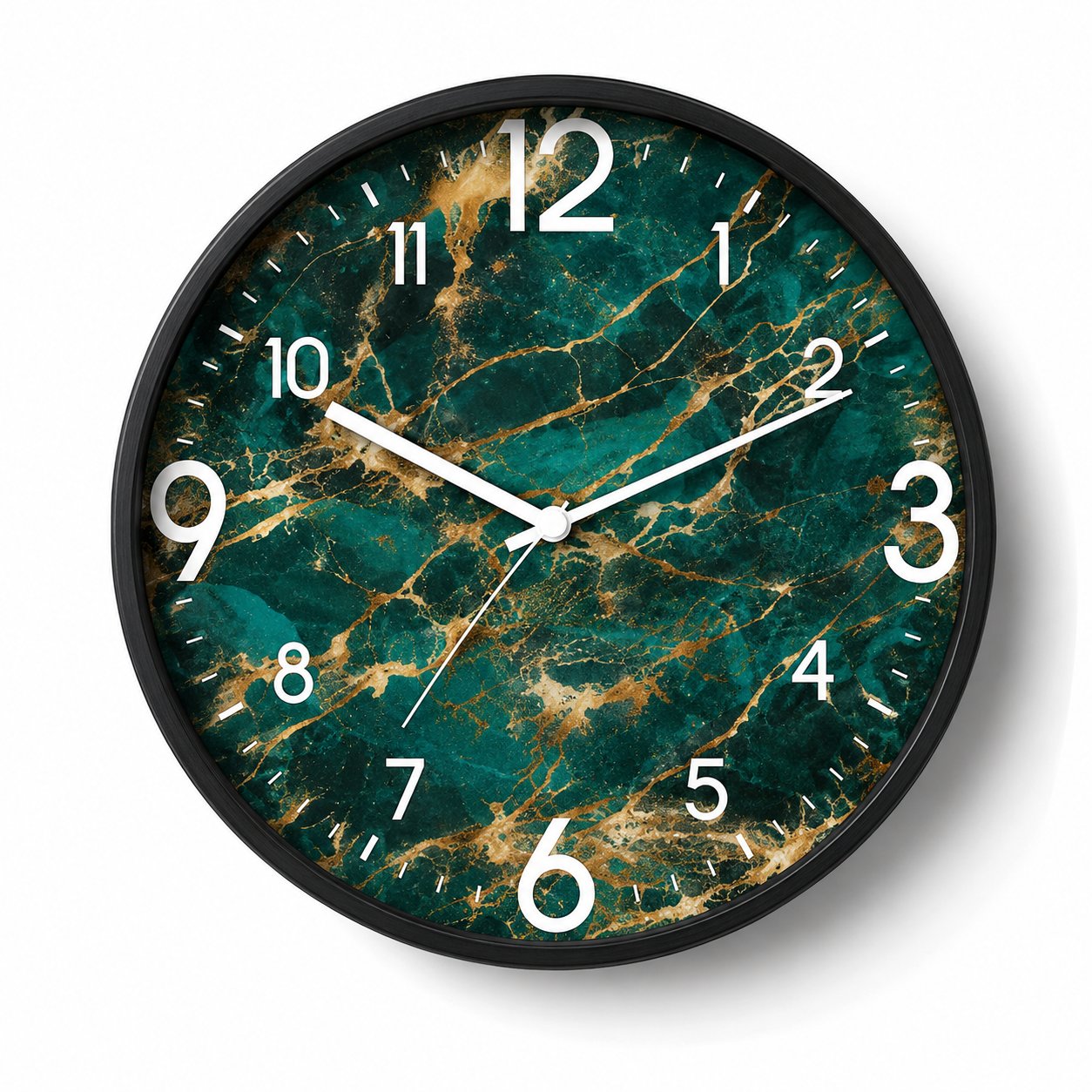 LIBBAS FASHION (KW13) 12-Inch Luxury Green Marble & Gold Wall Clock - Premium Emerald Stone Effect Decor