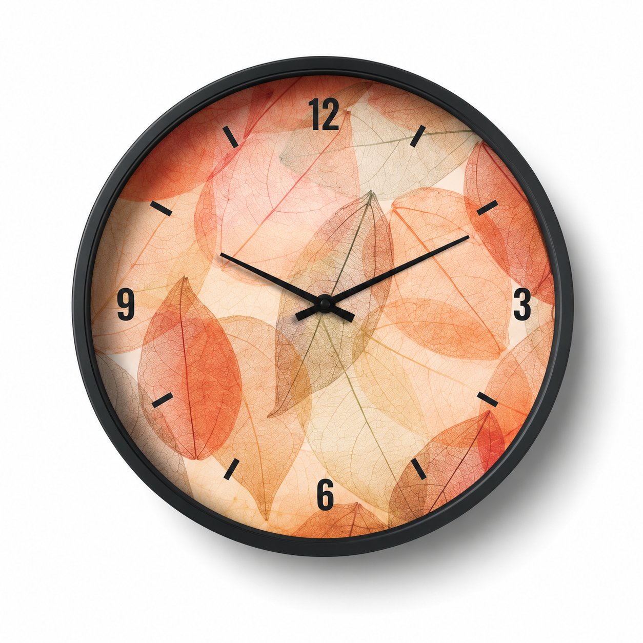 LIBBAS FASHION (KW15) 12-Inch Autumn Leaves Wall Clock - Warm Skeleton Leaf Aesthetic Home Decor