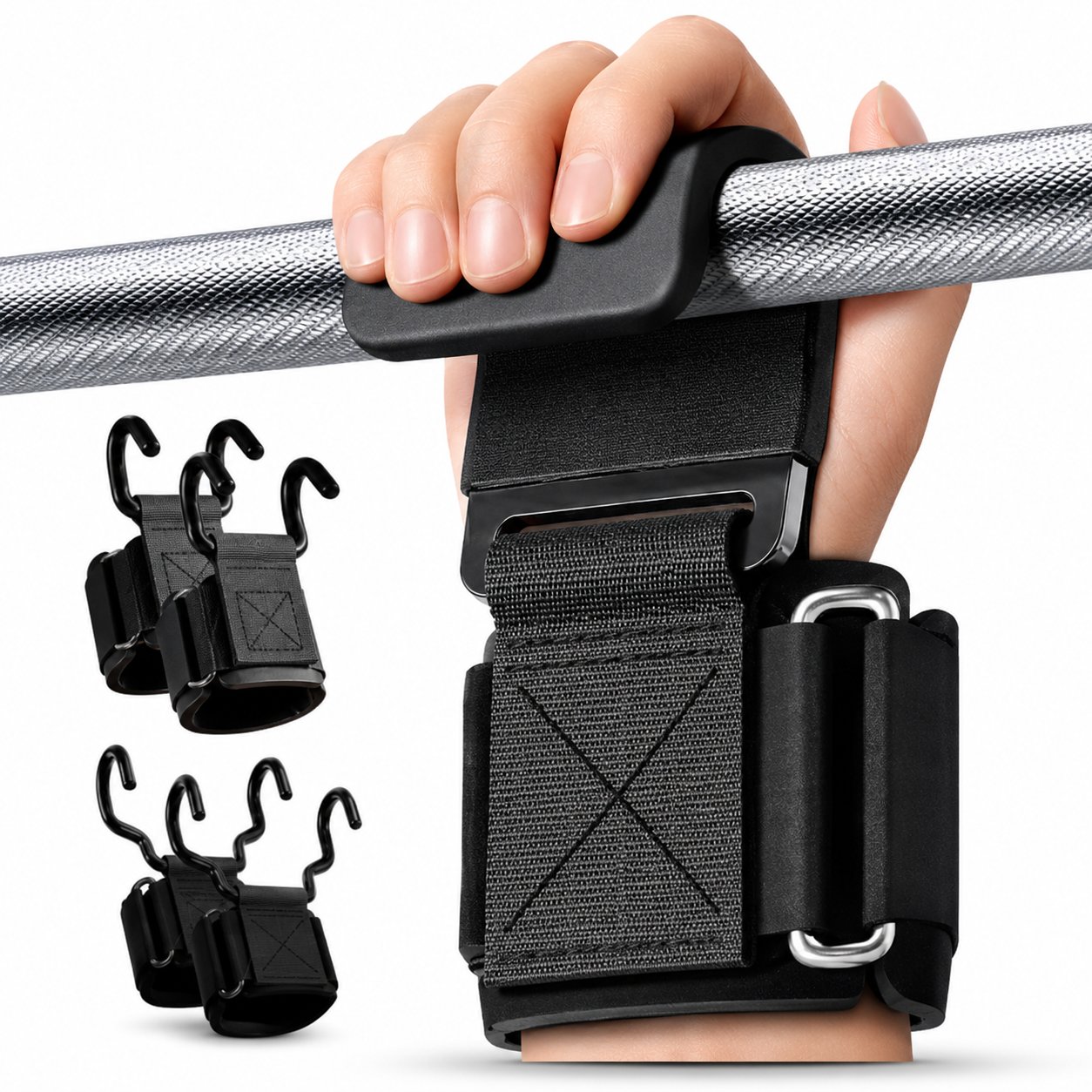 1PairWeight Lifting Hook Grips With Wrist Wraps Hand-Bar Wrist Strap Gym Fitness Hook Weight Strap Pull-Ups Power Lifting Gloves