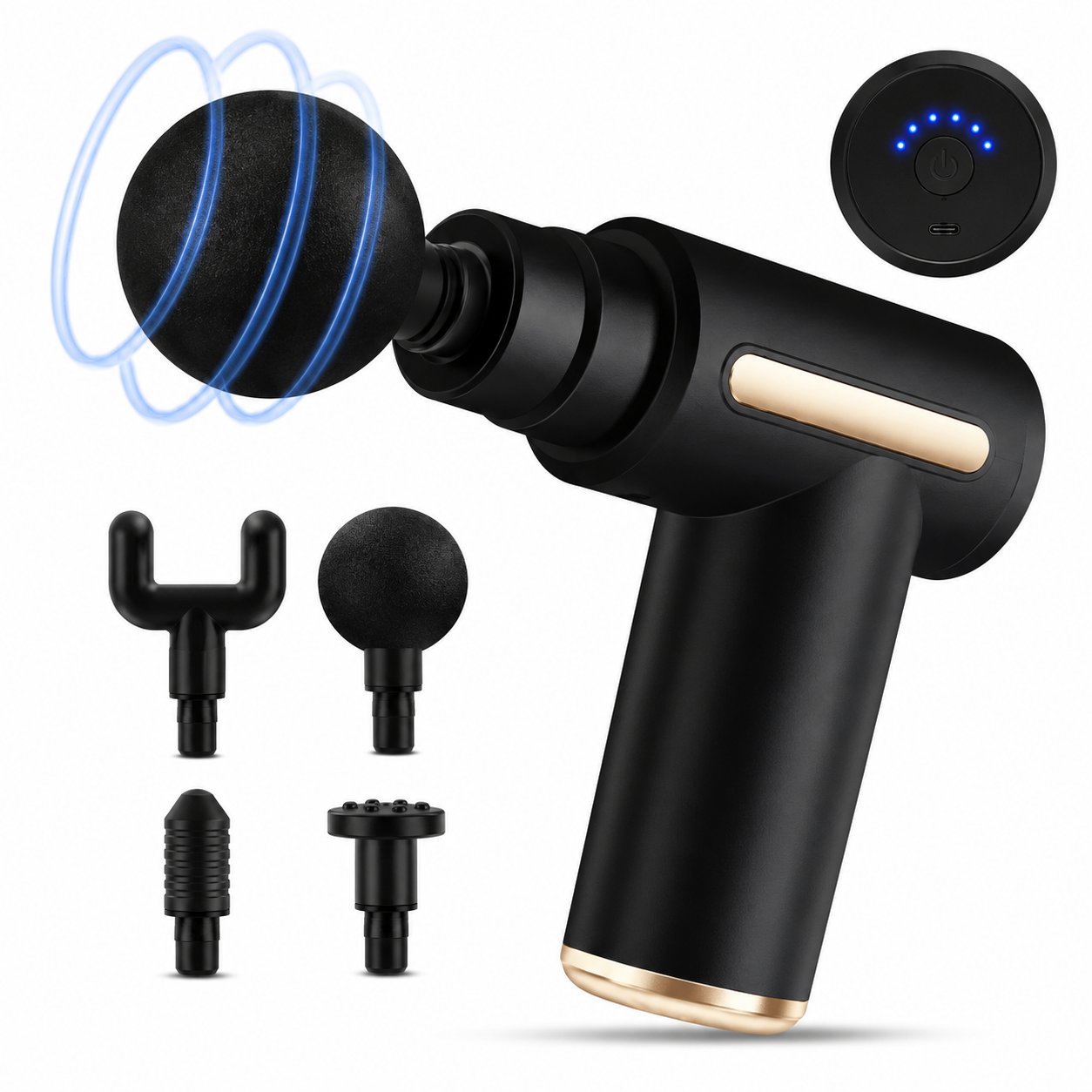 Mini Muscle Massage Gun, Professional Portable Gun with Low Noise Type C Charging 6 Speed 4 Heads, Back and Neck Massager