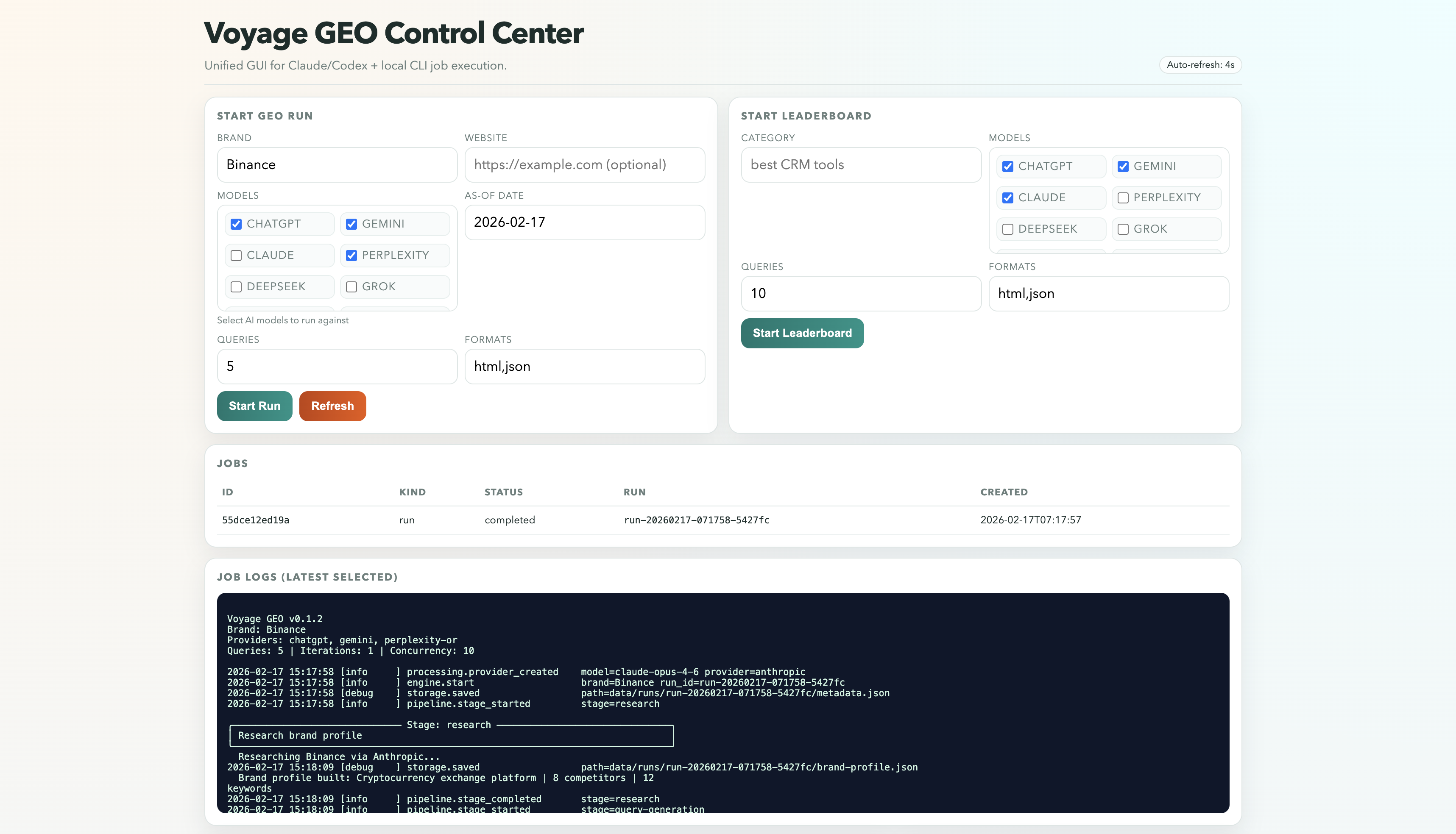 Voyage GEO Control Center (Local GUI)