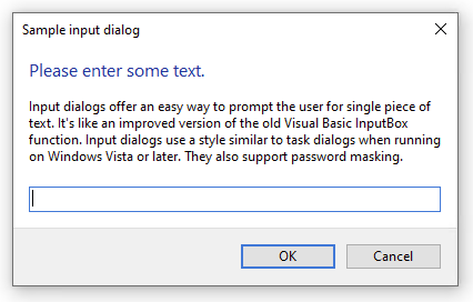 An input dialog as it appears on Windows 10