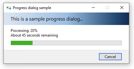 A progress dialog as it appears on Windows 10