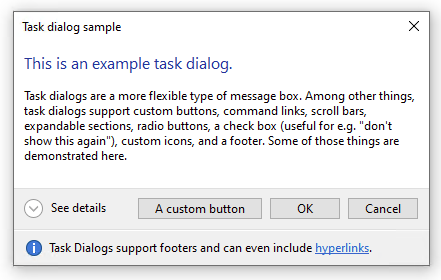 A task dialog as it appears on Windows 10