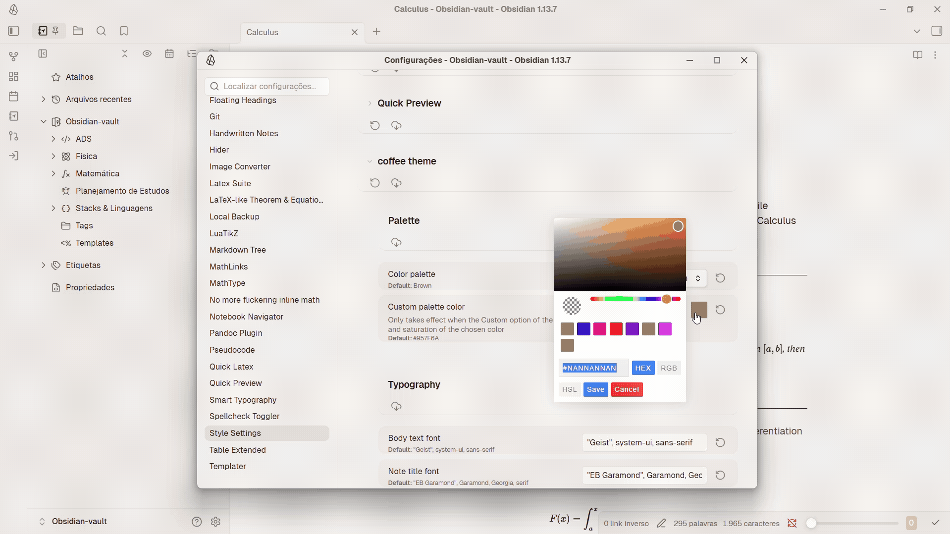 Custom palette in light mode