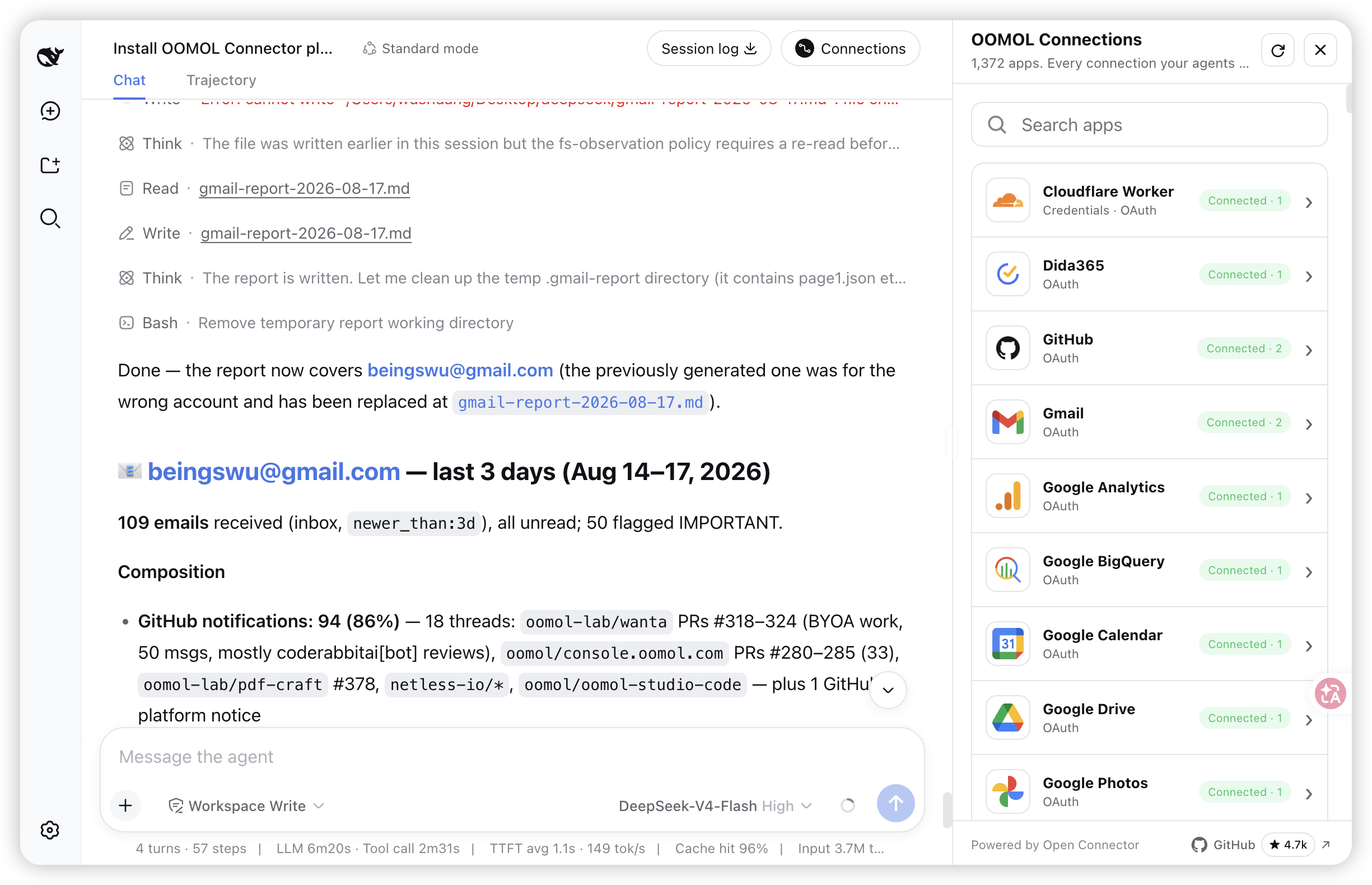 Open OOMOL Connections in DeepSeek Harness