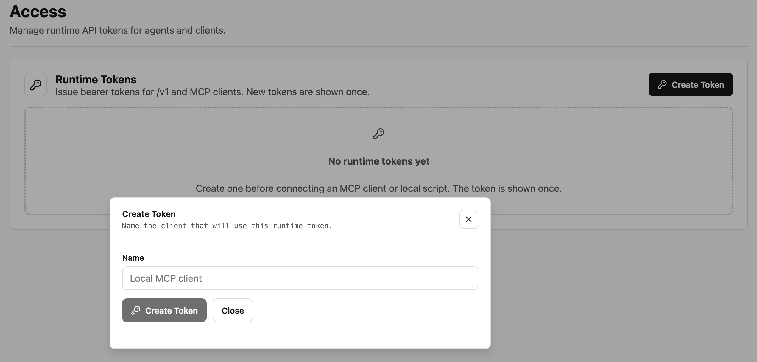 Creating a runtime token