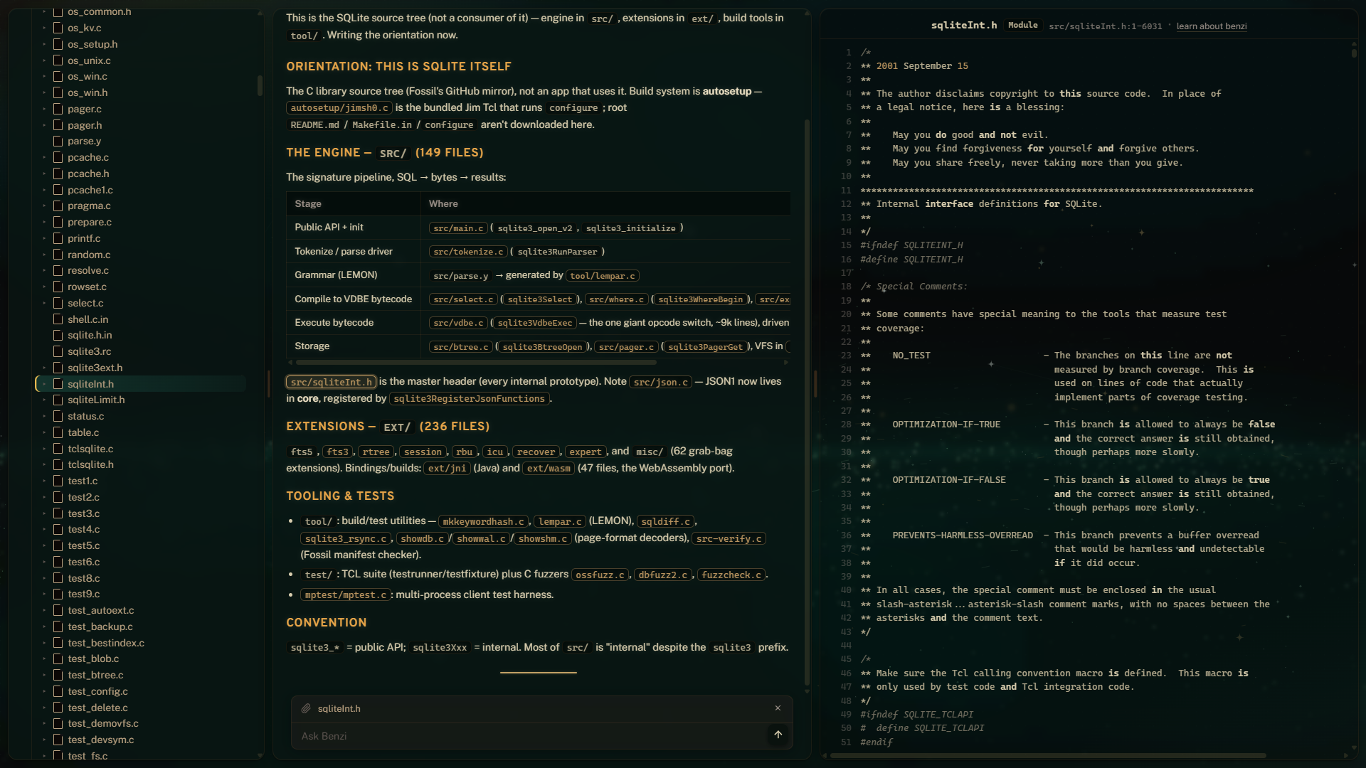 Benzi on SQLite