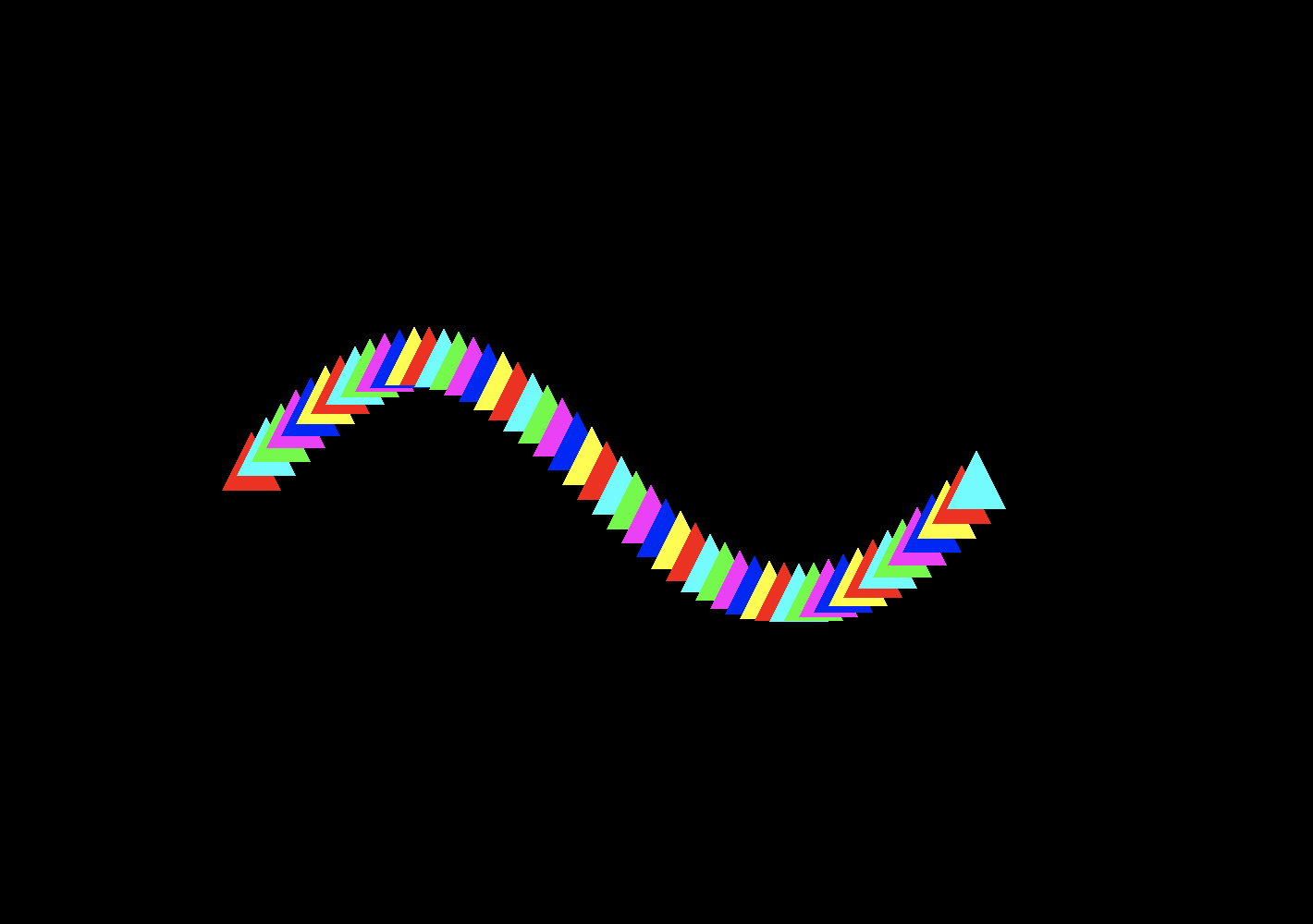 A screenshot of the sample code project, showing colored triangles rendered along a sine wave.