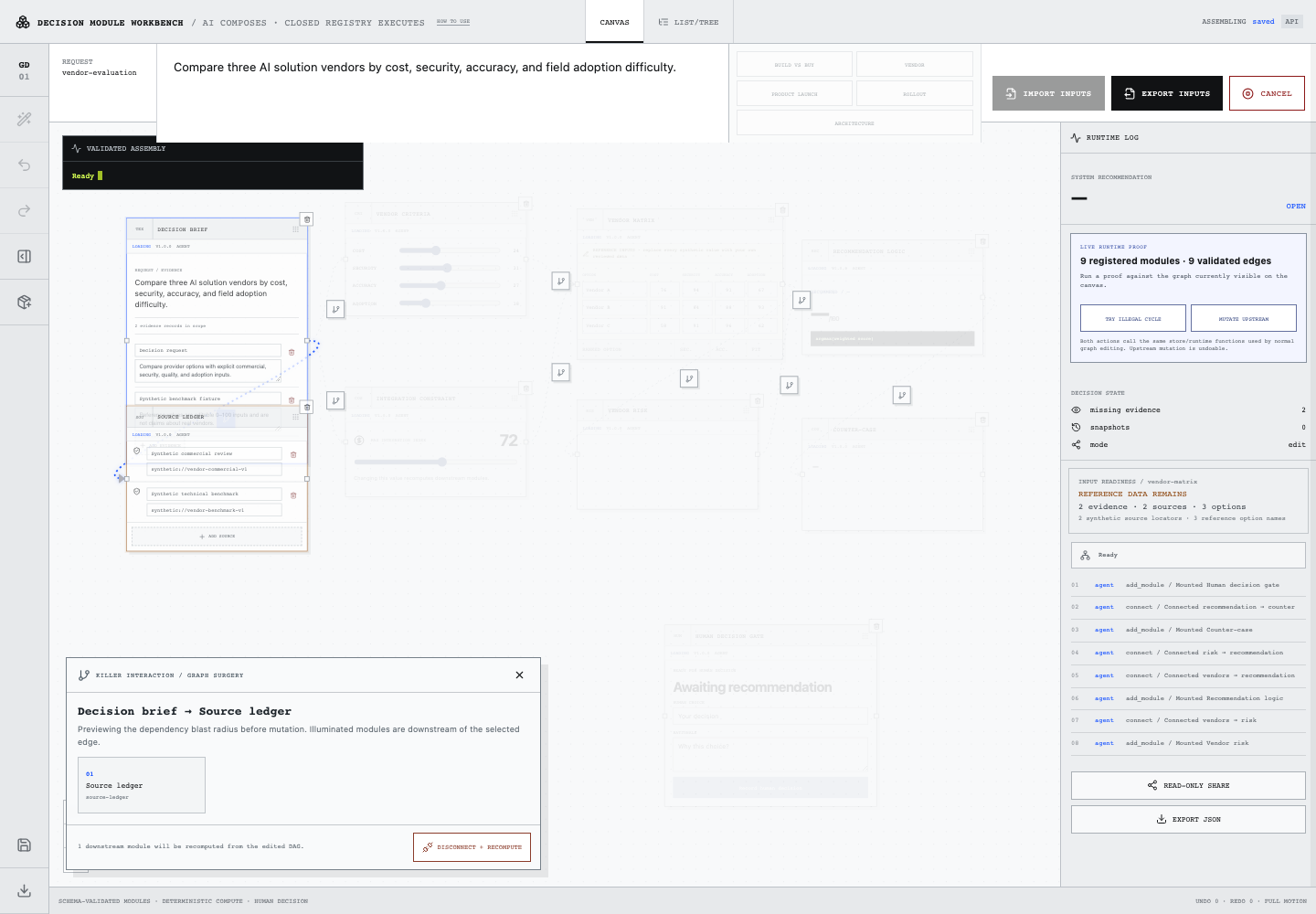 Dependency blast-radius preview and graph surgery