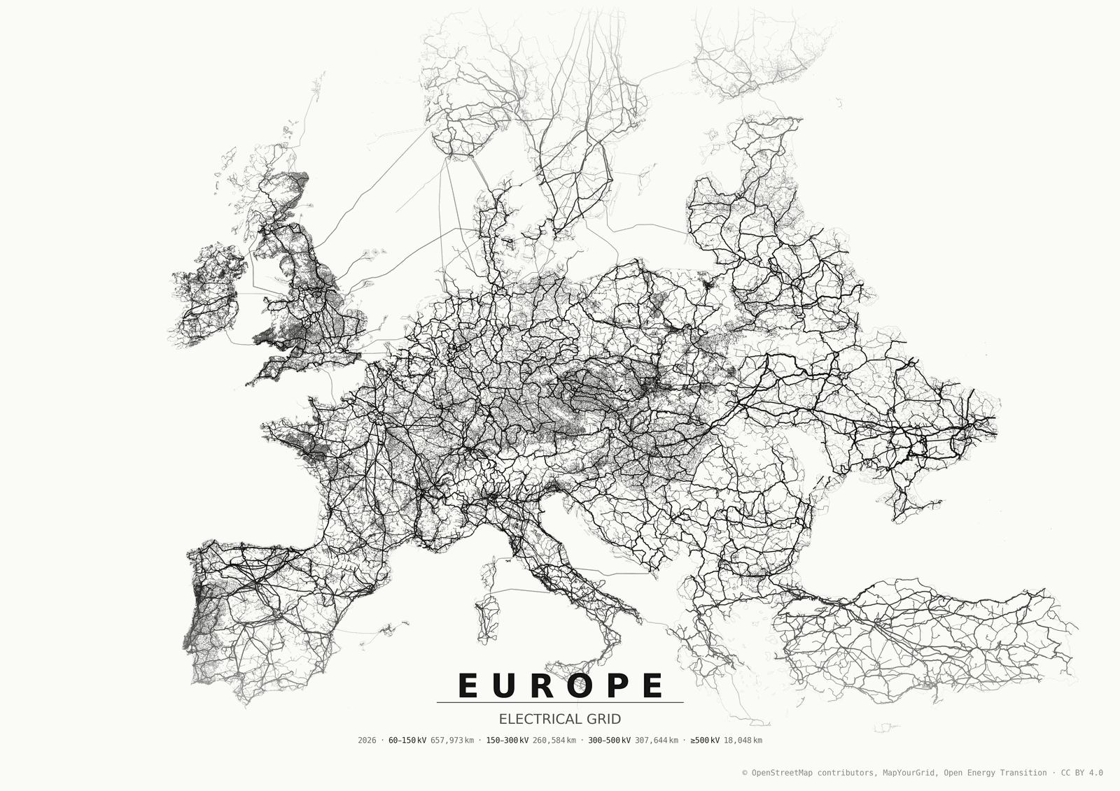 Europe transmission grid - monochrome_density theme