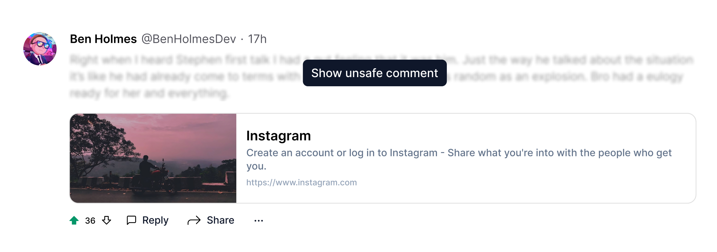 Comments with unsafe content appear like this when blurred