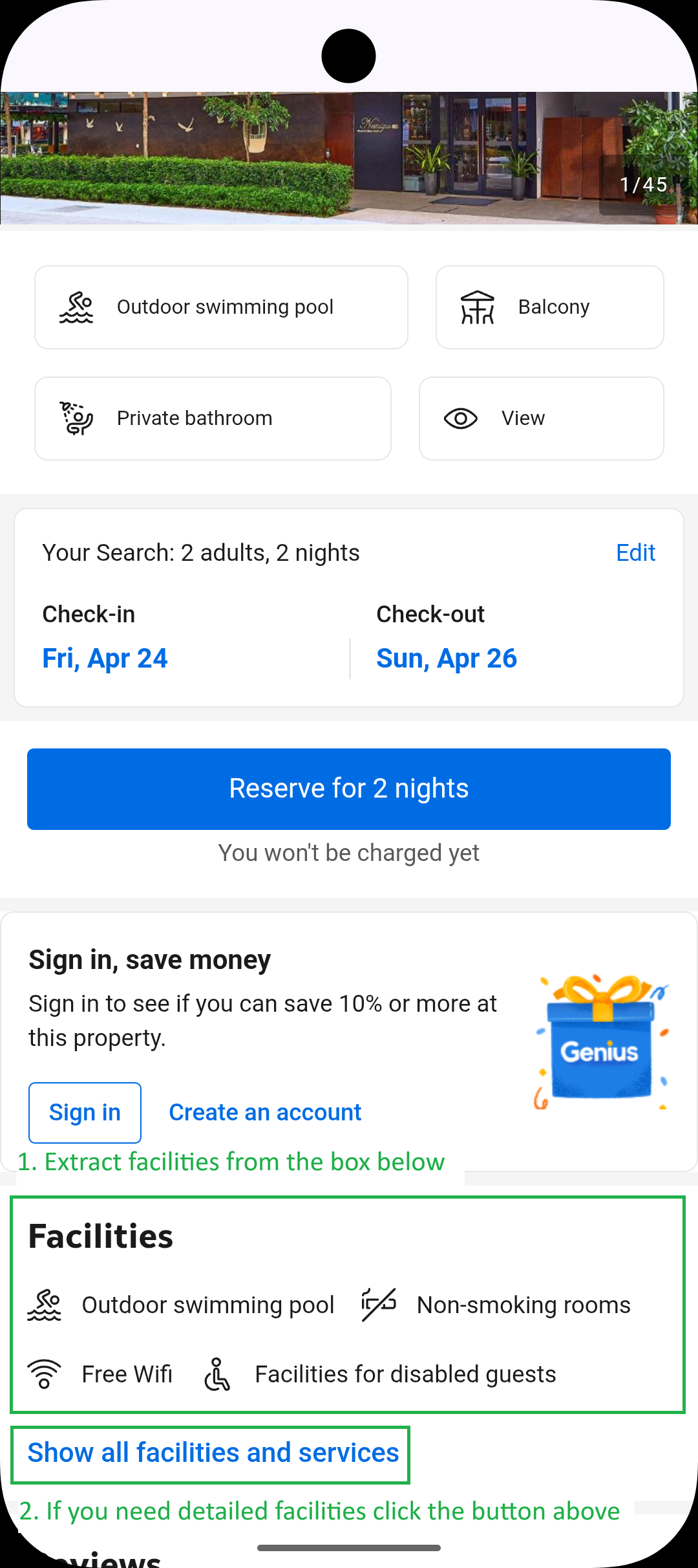 Booking Hotel Facilities