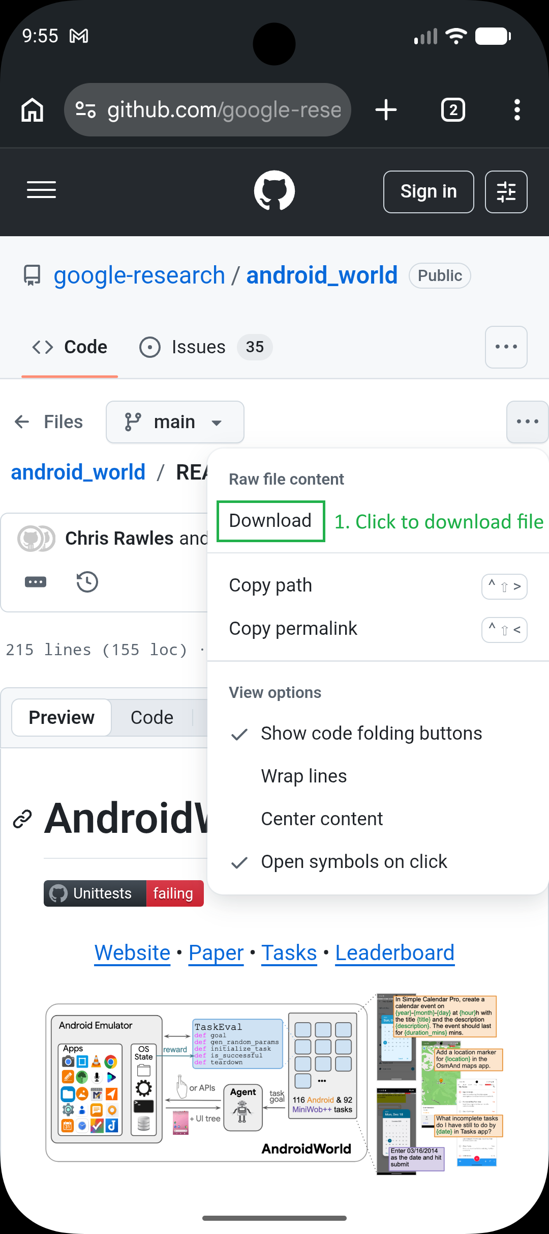 Download from file overflow menu