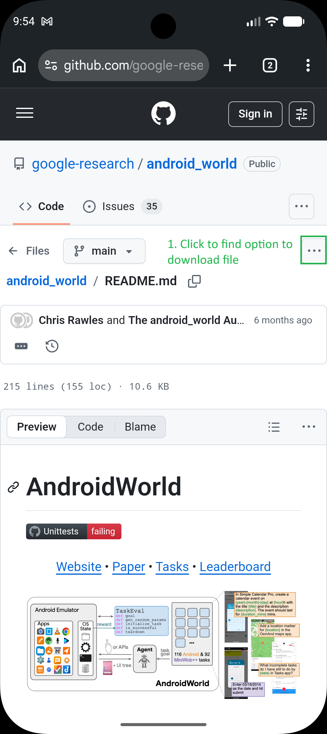 File view — overflow menu and README