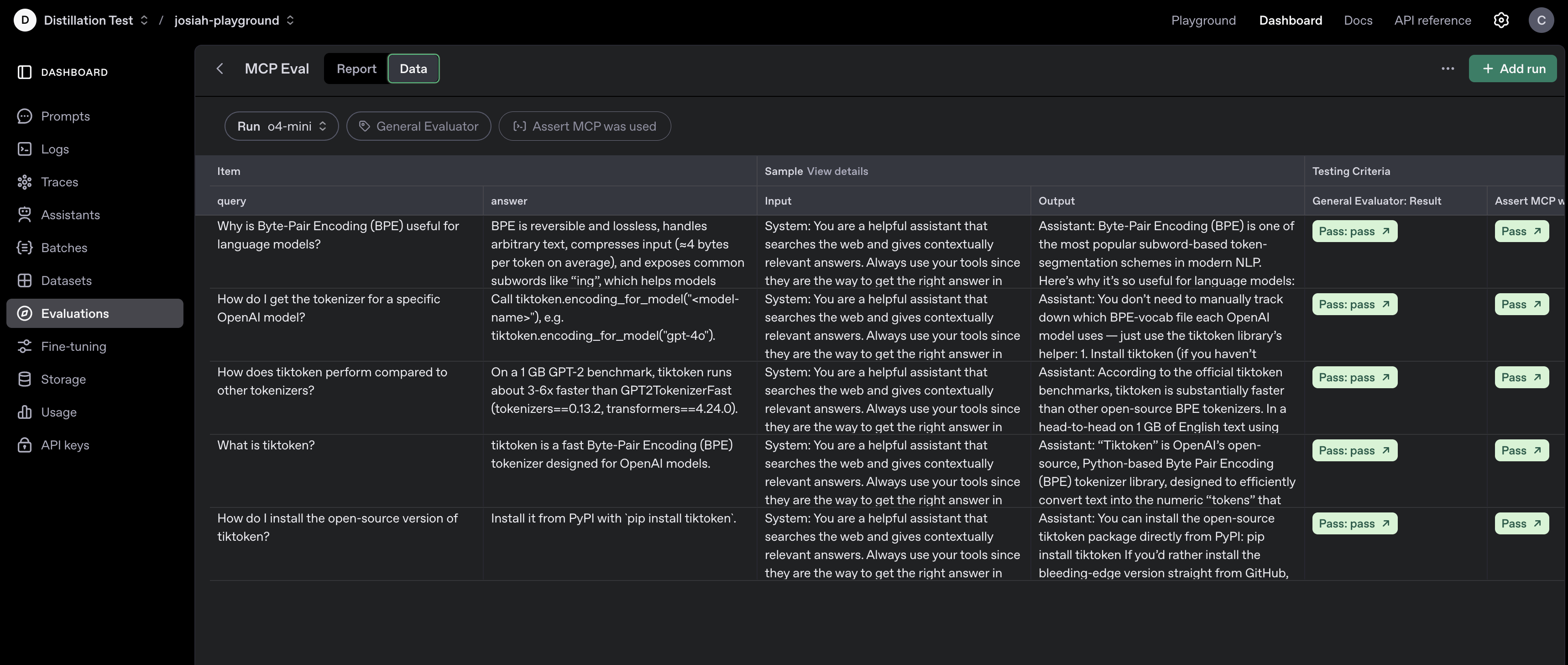 Evaluation Data Tab