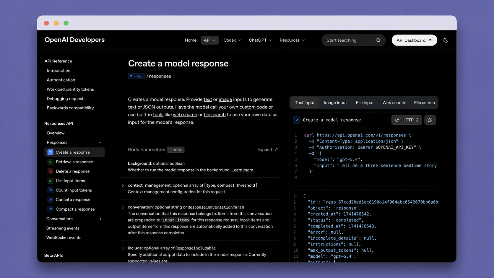 OpenAI Developers Responses API reference