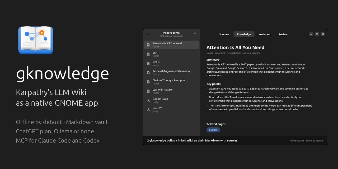 gknowledge — Karpathy's LLM Wiki as a native GNOME app