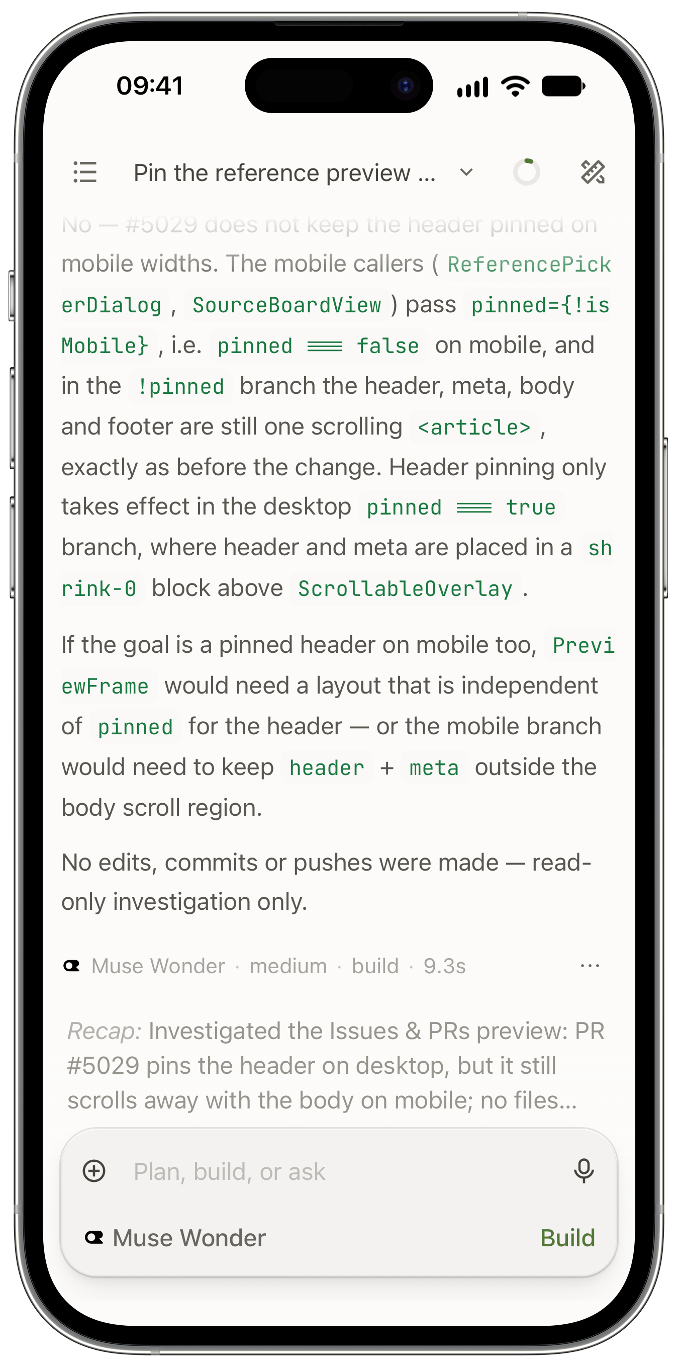 OpenChamber mobile chat