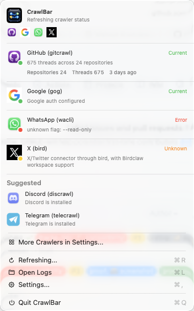 After: PR #14 grouped status menu