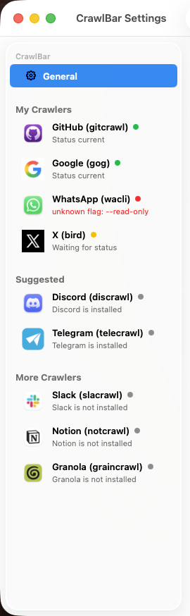 After: PR #14 grouped Settings sidebar