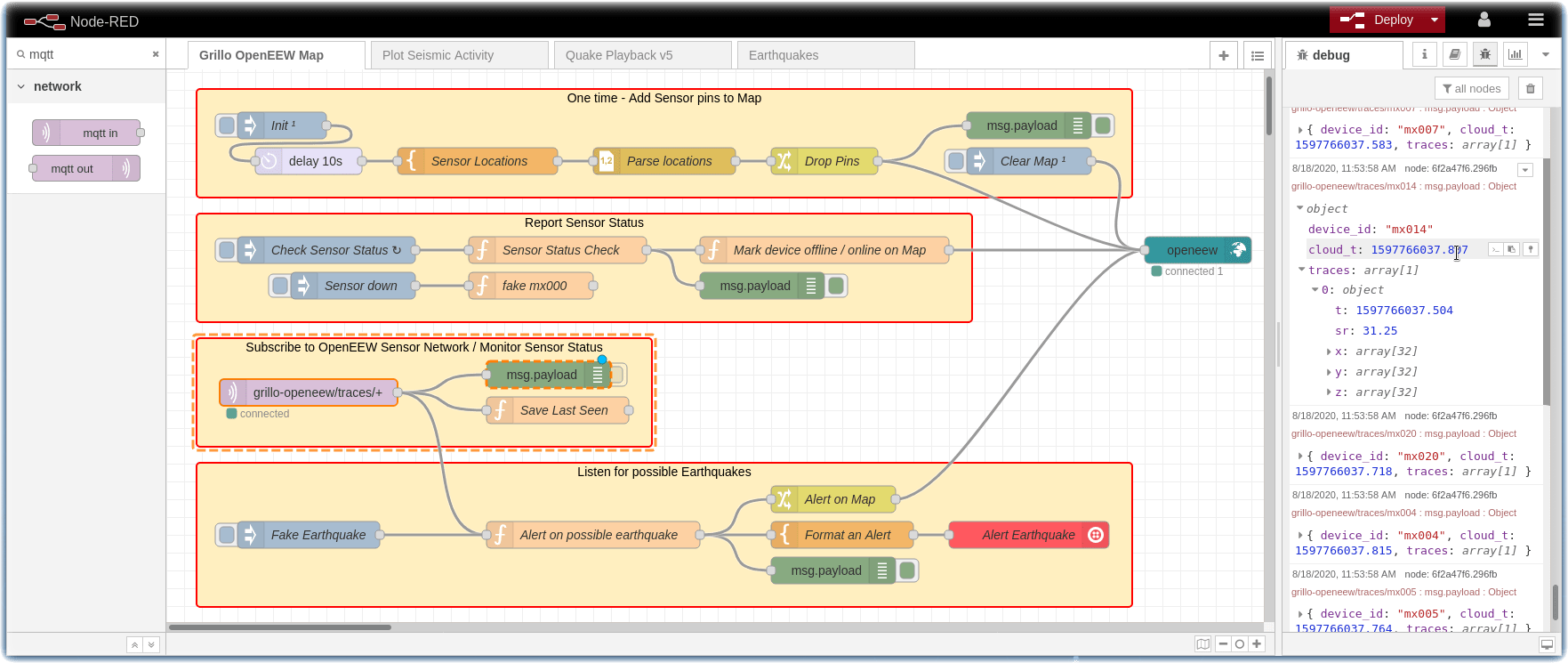 OpenEEW Sensor Status flow