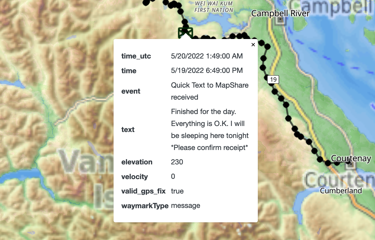 inReach MapShare plugin map view
